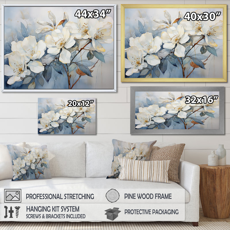 Poésie de pétales de rhododendron minimaliste, Cadre simple argenté, H 12 po x l 20 po x P 1 po