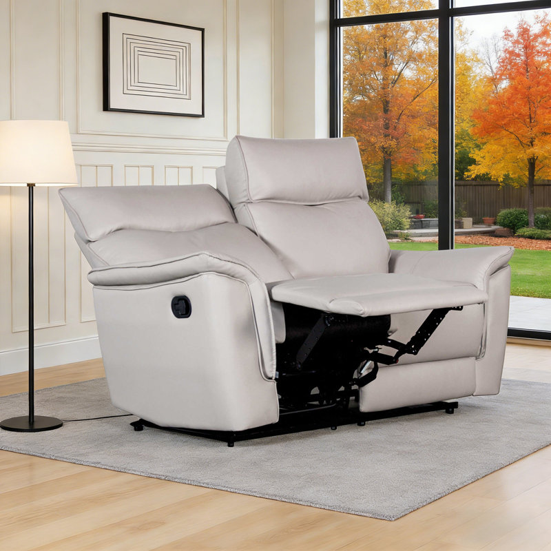 Causeuse inclinable manuelle moderne en cuir de 62,5 po de largeur Modern, Gris