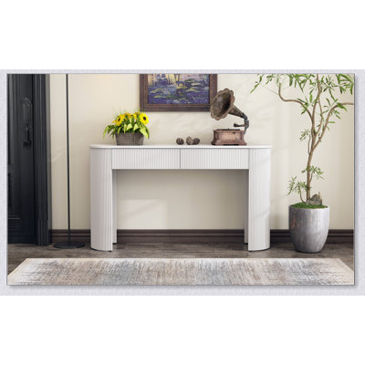 Entryway Table With Fluted Design, Modern Console Table With Storage, Oval Top And 2 Drawers For Entryway And Living Room