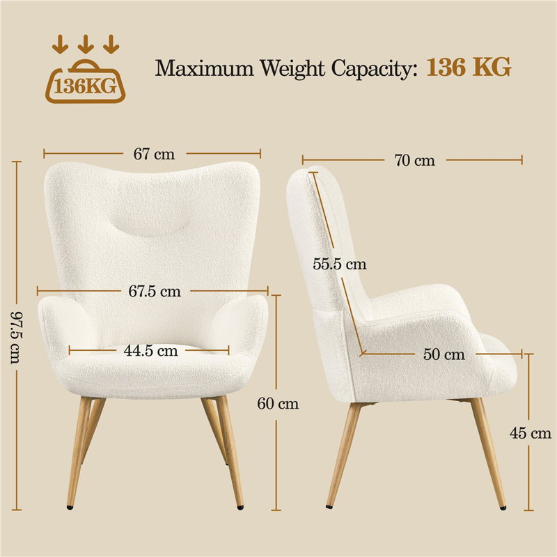 67 cm Wide Boucle Armchair, Ivory
