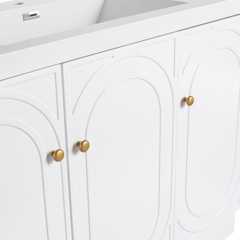 Meuble-lavabo autoportant avec lavabo en résine blanche, Blanc