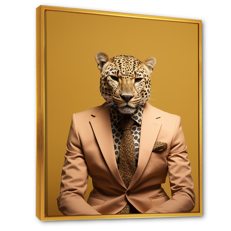 Art mural jaune guépard II, Cadre flottant doré, H 40 po x l 30 po x P 1,5 po