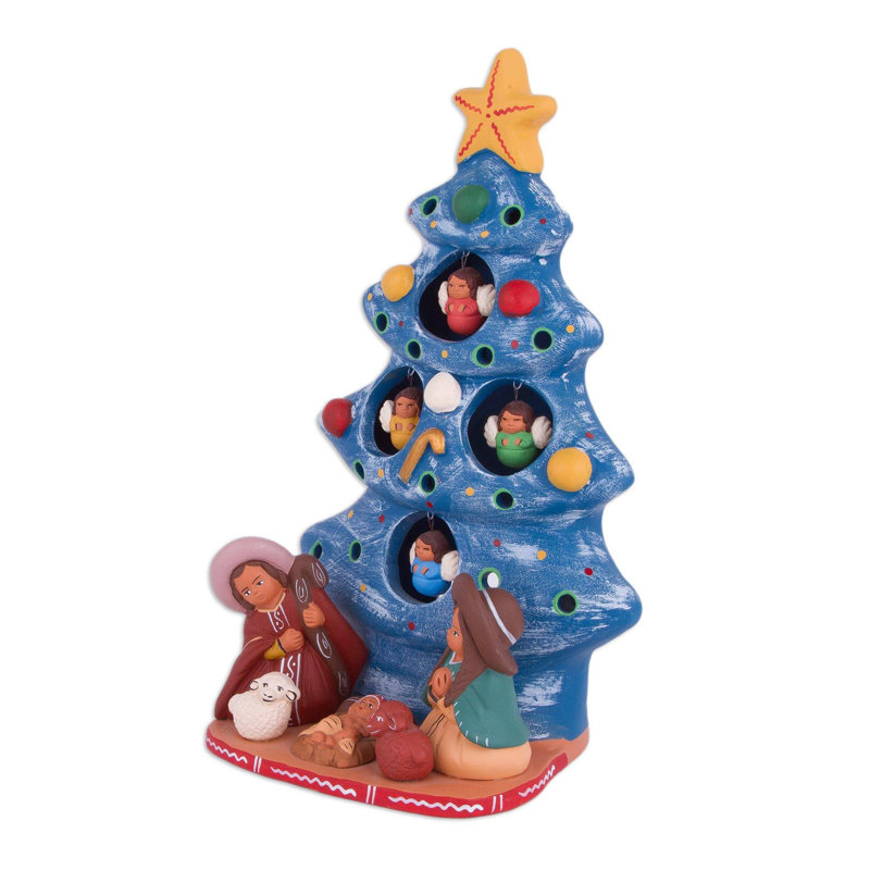 Sculpture crèche en céramique "naissance" sous le sapin