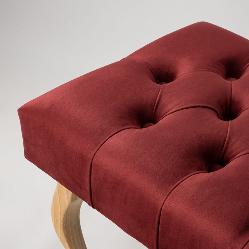 Jerez Velvet Upholstered Bench, H40 x W100 x D30cm, Burgund/Natural