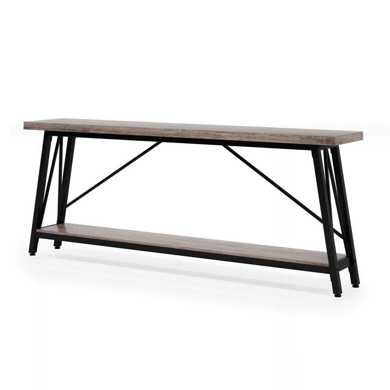 70.9” Modern Industrial Sofa Table, Gray/Black, Gray