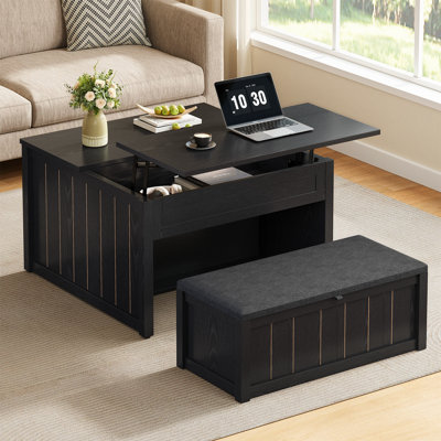31'' Square Lift Top Coffee Table With Bench, Farmhouse Coffee Table Set for Living Room