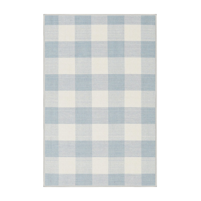 Tapis bleu / blanc à carreaux, Rectangle 2 pi x 3 pi