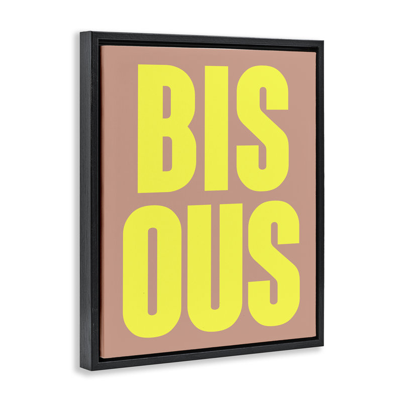 Cadre flottant typographique Bisous Kiss, design par House of Lulu, Cadre flottant noir de jais, H 21 po x l 17 po