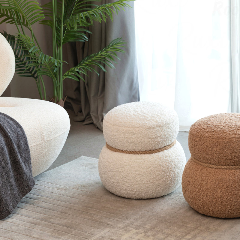 Tabouret avec coussin en peluche Grieg - Design ludique et mignon, Blanc