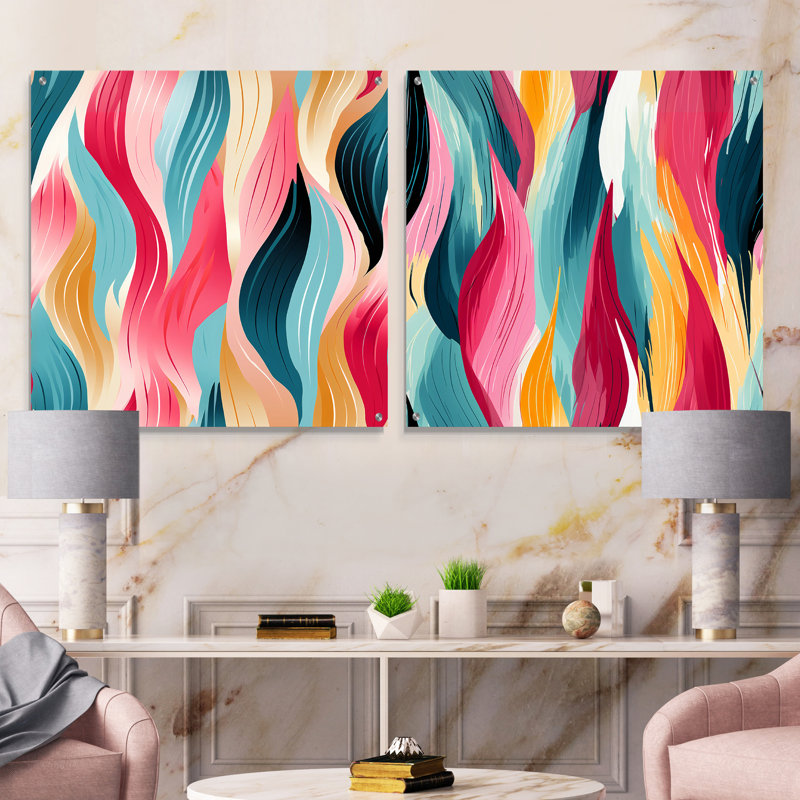Cleto - Ensemble de 2 peintures murales abstraites en acrylique, H 30 po x l 61 po