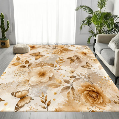 Tapis rétro à motif floral rose blanc, motif de fleurs romantiques, tapis antidérapant lavable à la machine, décoration intérieure élégante pour le salon, la chambre à coucher, le vestibule, la porte d'entrée, la cuisine, le balcon et l'appartement