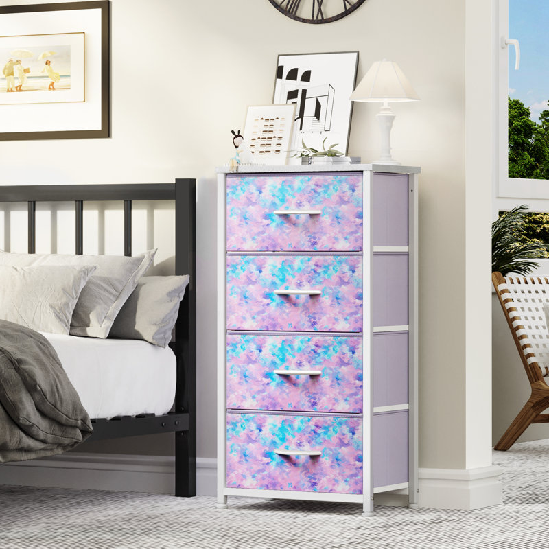 Commode pour la lingerie 4 tiroirs Kathiria, Mauve / Blanc