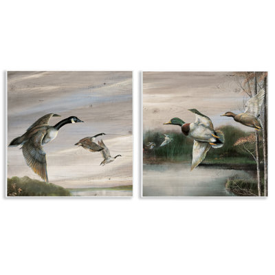 Geese & Ducks in Nature 2pc Wall Plaque Set, design by Ruane Manning