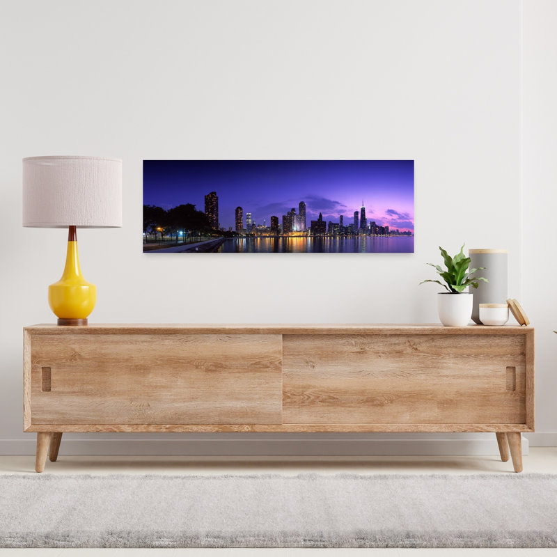 «Night Skyline Chicago Il Usa», art contemporain abstrait au coucher du soleil, art mural, H 12 po x l 36 po