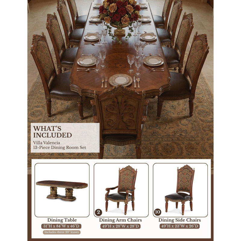 Villa Valencia 13 - Piece Extendable Solid Wood Dining Set
