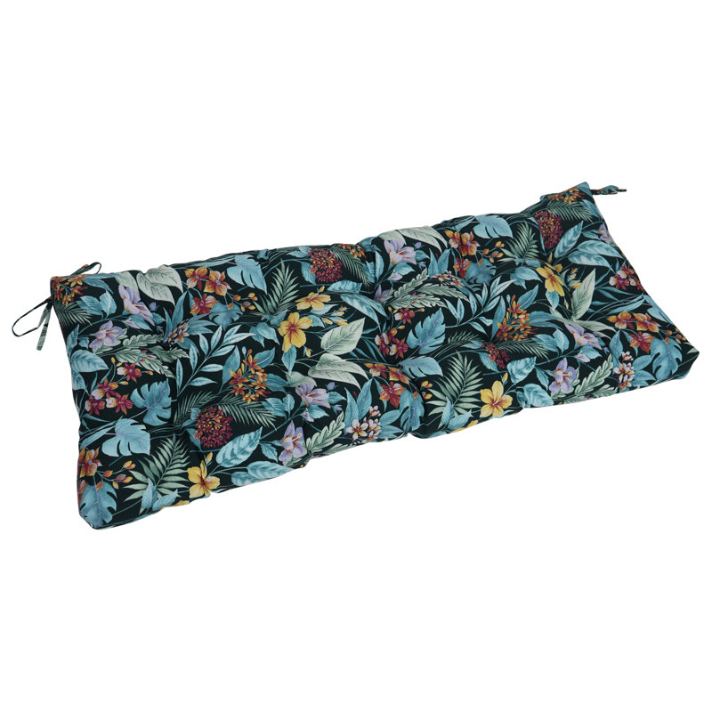 Tufted Outdoor Bench Cushion, Blue/Green/Carena Teal Floral, 51" W x 19" D
