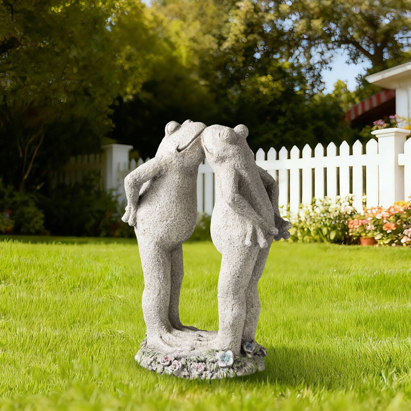15.25''H Resin Two Kissing Frog Statue