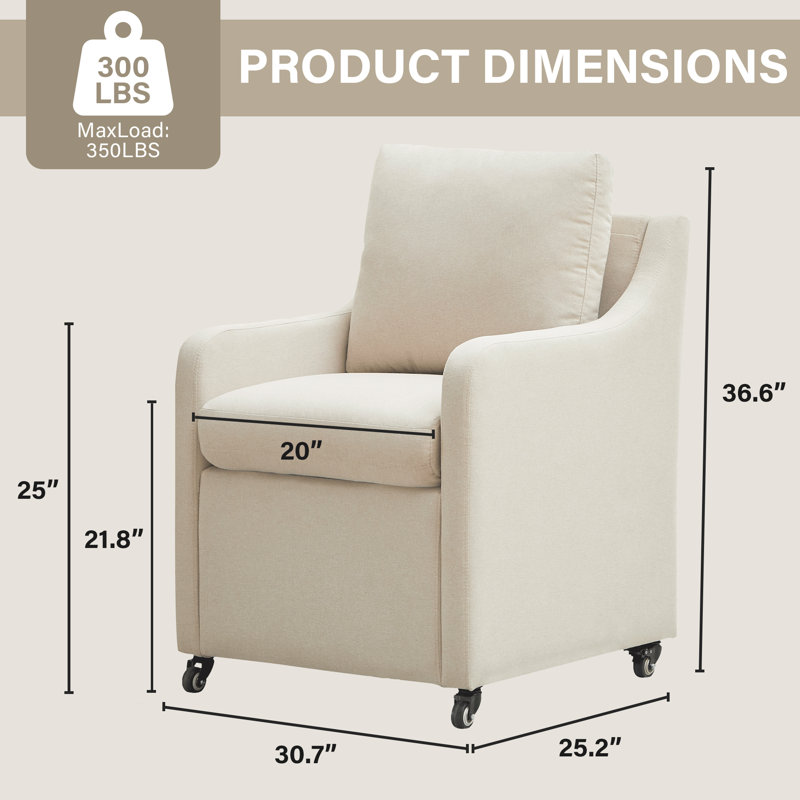 Rolling Dining Chair With Wheels, Beige