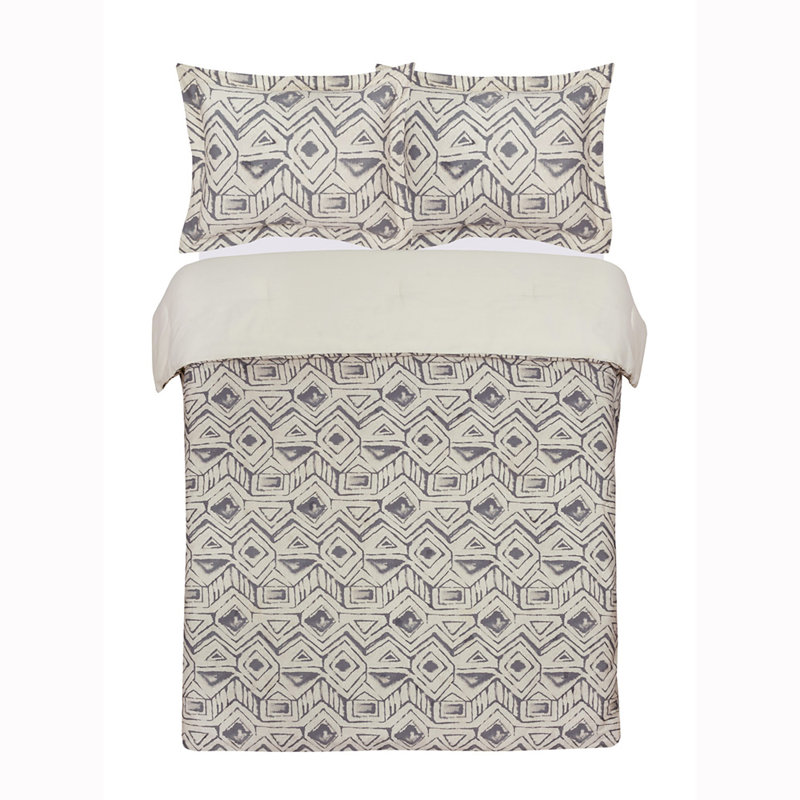 Mali Gray Standard Cotton Reversible 3 Piece Comforter Set, Queen Comforter + 2 Standard Shams