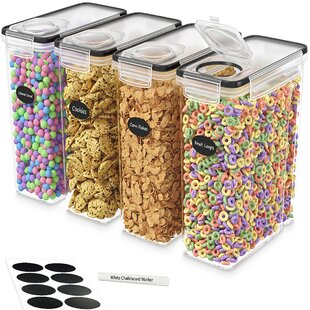 3-Pack Square 64 Oz 1/2 Gallon Plastic Canisters; 8-Cup Capacity Clear Jars  w/ White Plastic Lids & Chalk Labels, BPA-Free Lightweight PET #1 Plastic