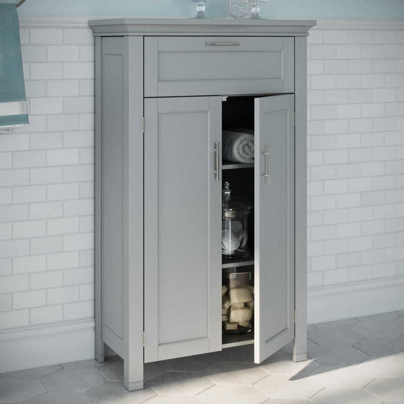 Armoire de salle de bain au sol avec 2 portes, Gris