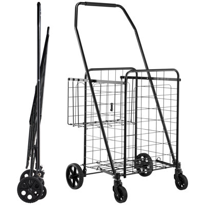100 lbs Capacity Steel Folding Shopping Cart Black Foldable Design