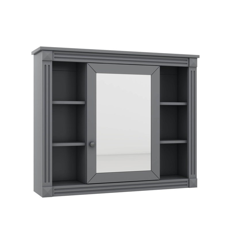 Armoire de rangement murale de salle de bain moderne 35 "x 28" avec miroir 6 tablettes ouvertes, Gris