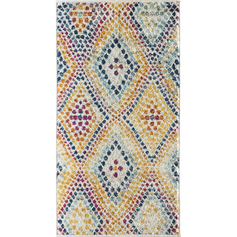Tapis jaune / bleu Alvey, Rectangulaire 2 pi 2 po x 4 pi 0 po