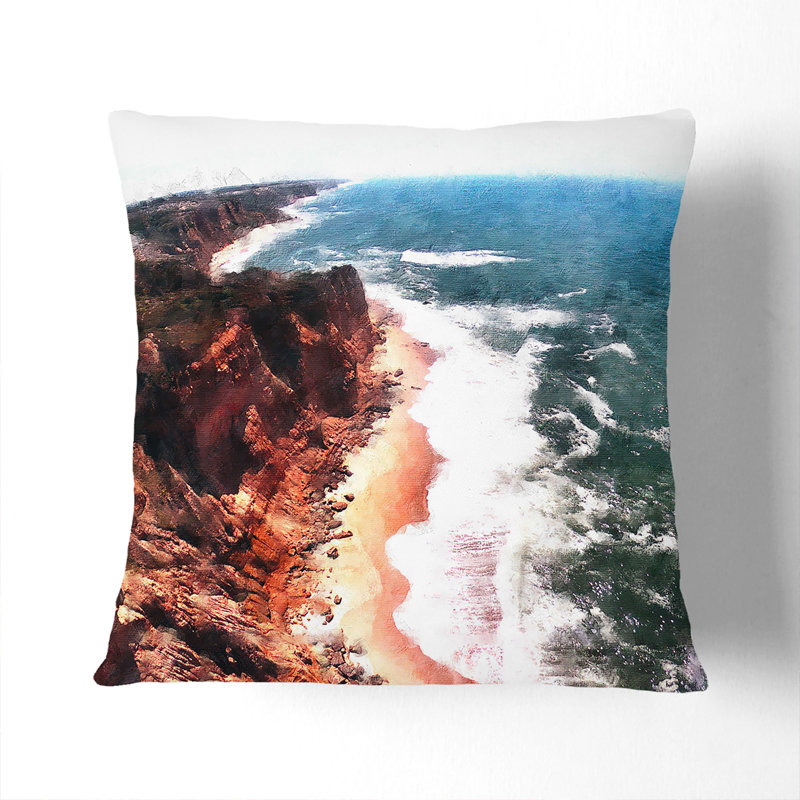 The Coast of Portugal Painting Scatter Cushion, 55cm H x 55cm W x 20cm D, White