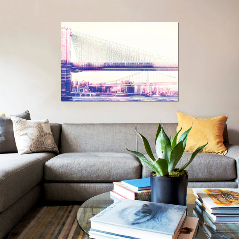 « brooklyn bridge », reproduction d’impression sur toile, H 18 po x l 26 po x P 1,5 po, Toile avec cadre noir, Pas de tapis
