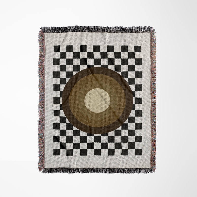 Jeté cible en mélange de coton à motif géométrique, L 60 po x l 50 po, Beige / noir / blanc cassé