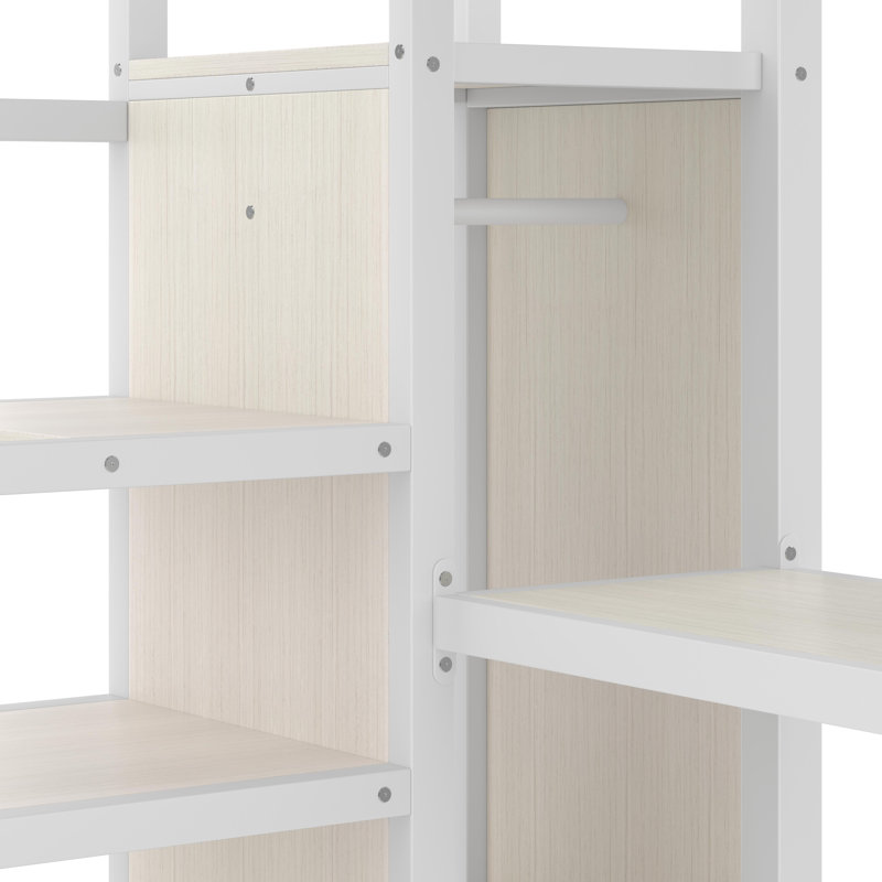 Full Size Metal Loft Bed with Desk & USB,LED lights , Full, White