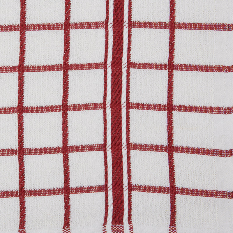 Terry Checkered Tea Towel Kitchen Towel, Barn Red
