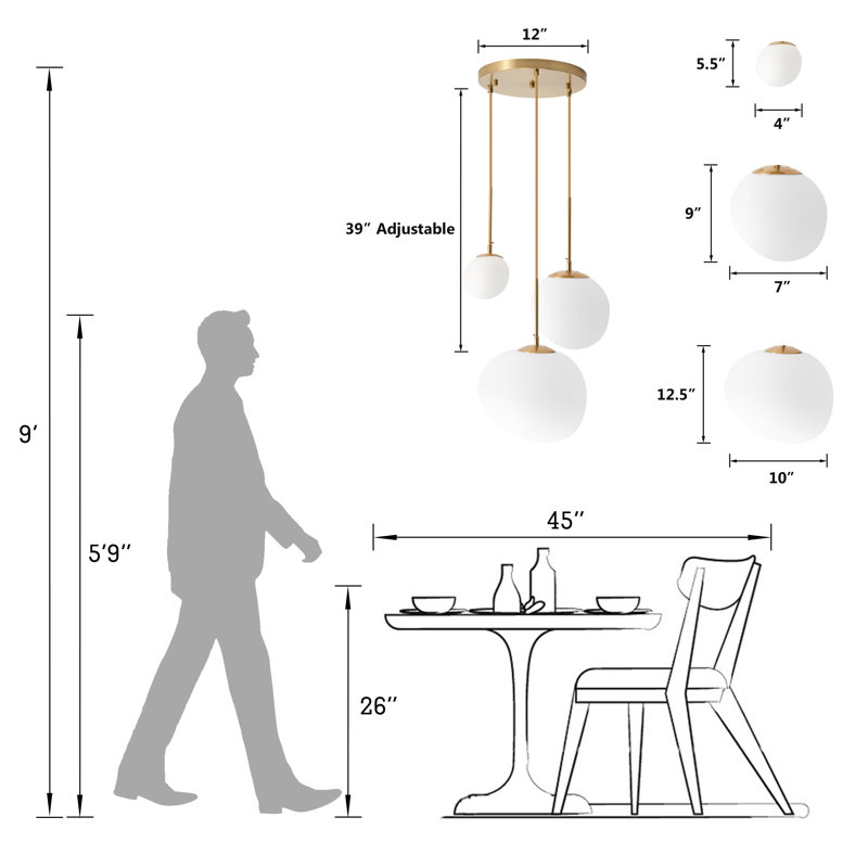 Modern Frosted White Glass Globe Cluster Pendant Light