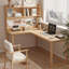 Bureau en bois massif en forme de L Burlywood + blanc + fer-1671568218-1671568222