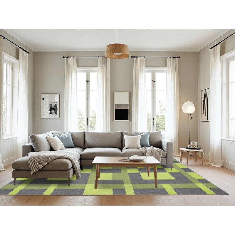 Machine Washable Checkered Gray Area Rug, Rectangle 6' x 9'