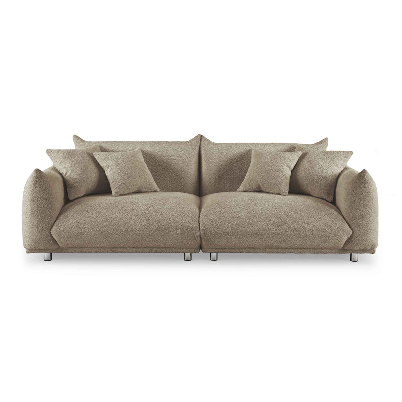 Arnya Upholstered Sofa with Round Arms, Light Brown Boucle, 29" H x 88.9" W x 37" D, 3
