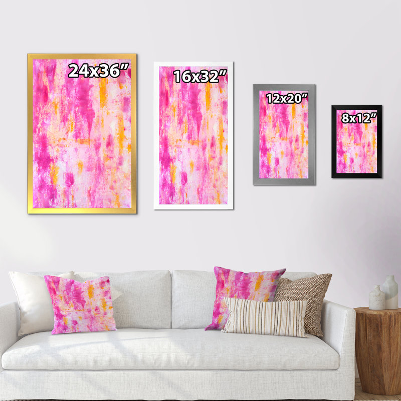 Pink And Orange Abstract Art IV - Painting on Canvas, Black Picture Frame, 20" H x 12" W x 1" D