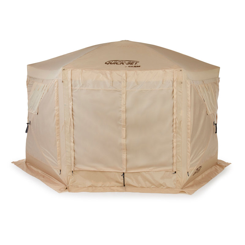 CLAM Quick-Set Portable Outdoor Camping Canopy Shelter, Tan, 9' x 9'