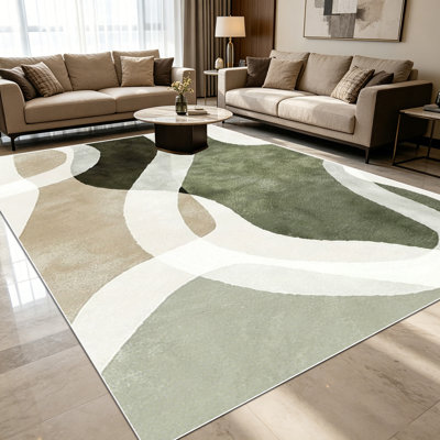 1PC Minimalist Neutral Earth Tone Wavy Abstract area rugs for Living Room, Soft and Comfortable, Suitable for all seasons, easy-to-maintain, machine washable Indoor floor mat, Under Table Farmhouse suitable for dining room, bedroom, entryway, home