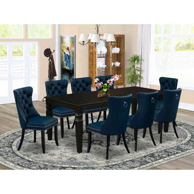 Ensemble de salle à manger 7 pièces composé d'une table de cuisine rectangulaire avec feuille papillon et 6 chaises rembourrées en tissu de polyester, noir
