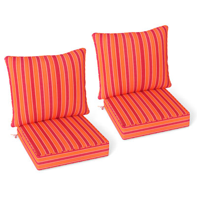 Deep Seat Chair Cushion Pads Set Indoor/Outdoor w/ Rope Belts Orange