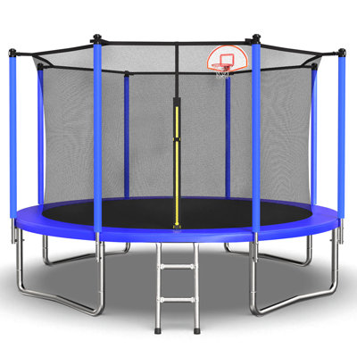 12FT Trampoline For Kids & Adults With Basketball Hoop And Ball ,Recreational Trampolines With Safety Enclosure For Back Yard Outdoor