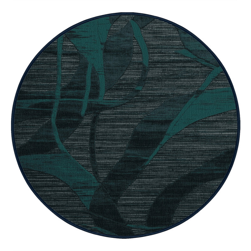 Tapis bleu abstrait lavable à la machine, Rond 8 pi