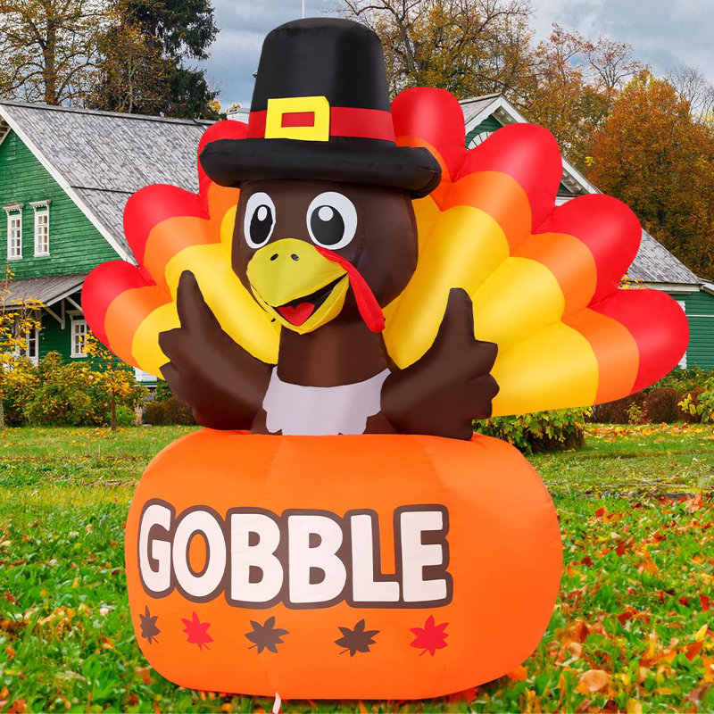 4 FT Thanksgiving Inflatable Turkey with Built-in LED Lights