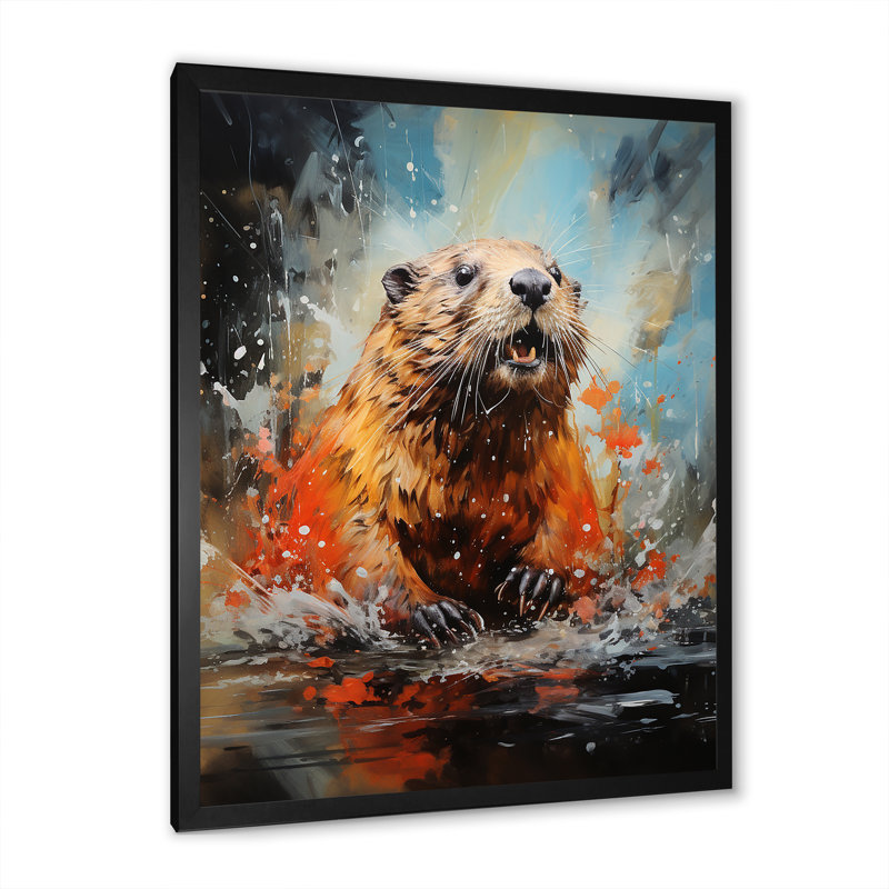 «Brown Dance Beaver III - Beaver», art mural, Cadre simple noir, H 20 po x l 12 po x P 1 po