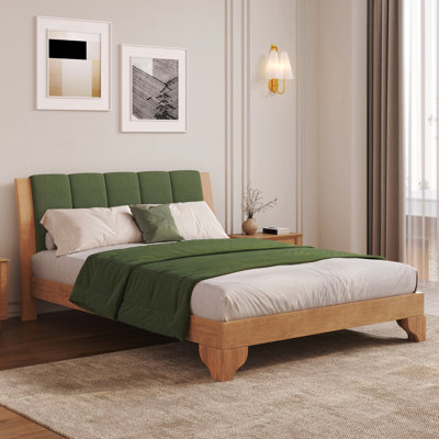 Premium Pine Wood Bed Frame,King Size Bed Frame With Headboard Included,Mid Century Modern Bed