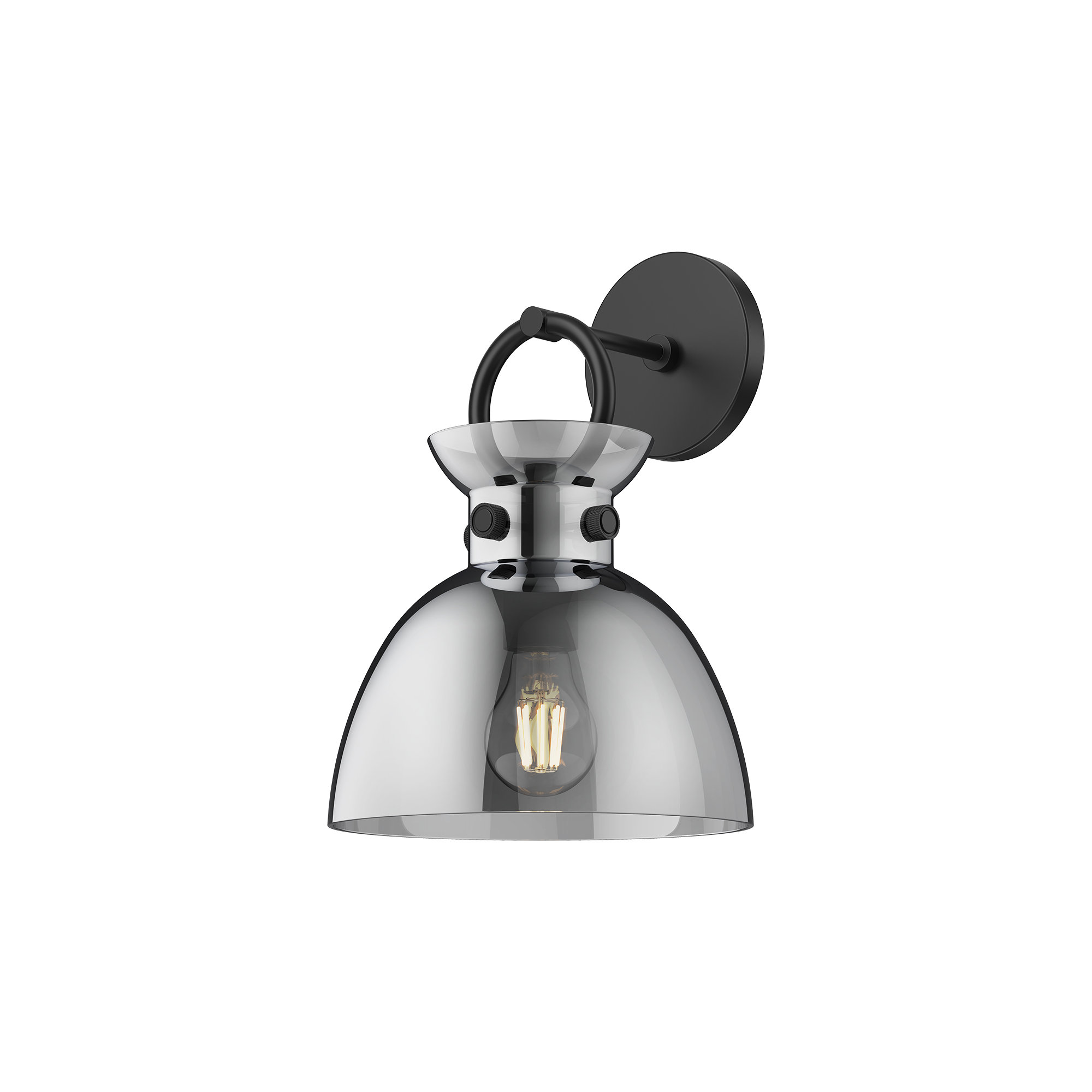 Tinka Single Light Steel Dimmable Armed Sconce, Matte Black, Smoked