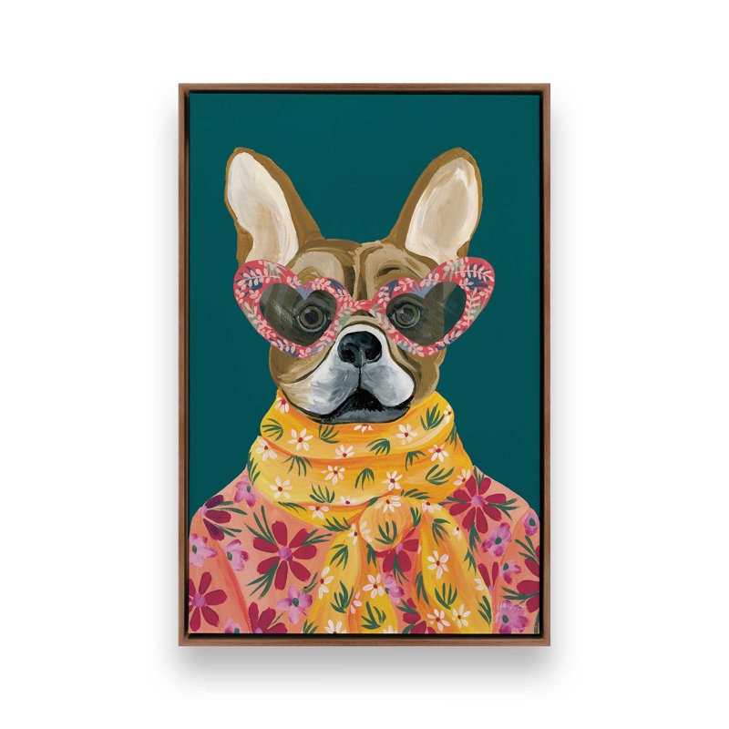 «Fabulous Frenchie» par Yvette St. Amant, reproduction d'art, H 40 po x l 30 po, Cadre flottant, Brun
