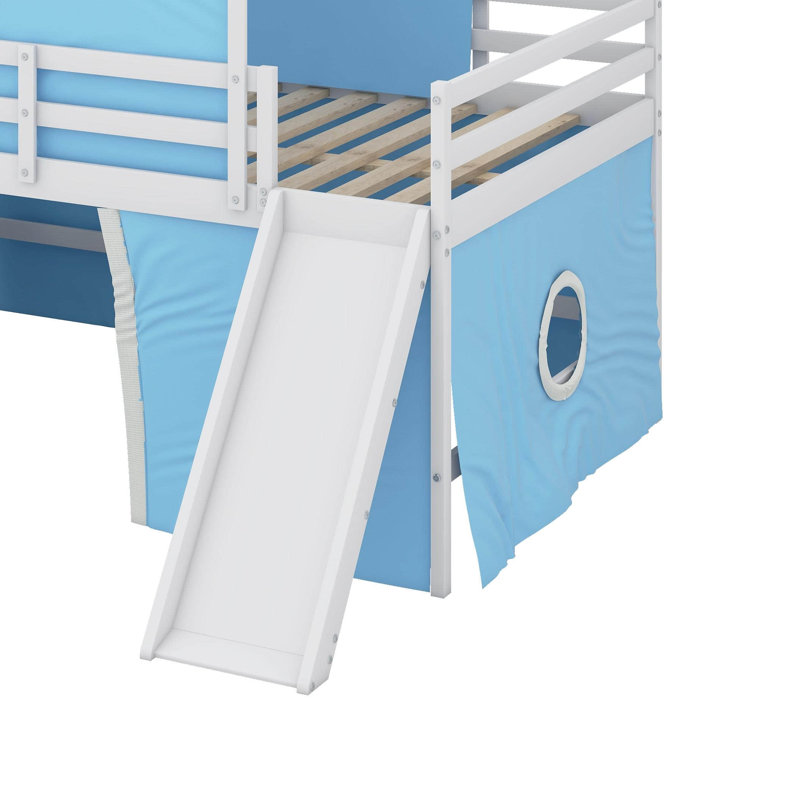 Lit mezzanine double avec tour, Bleu
